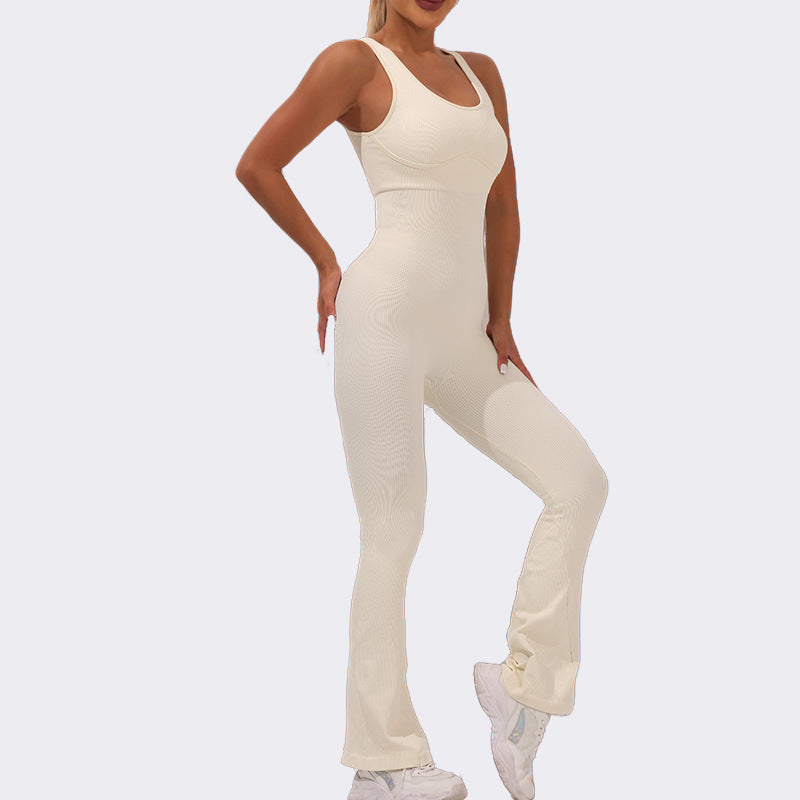 High Elastic Body Shaping Yoga Jumpsuit with Tummy Control and Butt Lift Wide Leg Bodysuit for Comfort and Performance