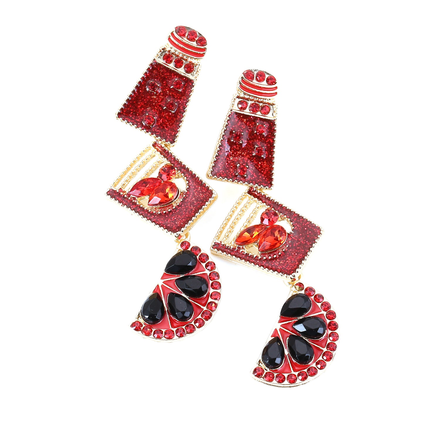 Geometric Diamond-Studded Earrings - Creative Multi-Layered Design with Elegant Dripping Oil Fruit Cup Style - Versatile and Chic Dangle Earrings for Any Occasion