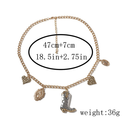 Stylish Western Cowboy-Inspired Alloy Boots Geometric Pendant Necklace - Everyday Commuter Accessory for Women