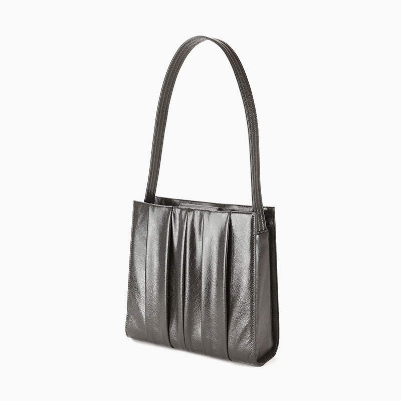 Versatile Crystal Oil Waxed Cowhide Tote Bag Urban Minimalist Genuine Leather Handbag for Commuting and Everyday Use