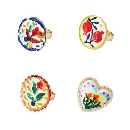 Artistic Bohemian Floral Heart Open Ring for Women - Unique Alloy Design, Perfect for Everyday Wear and Special Occasions