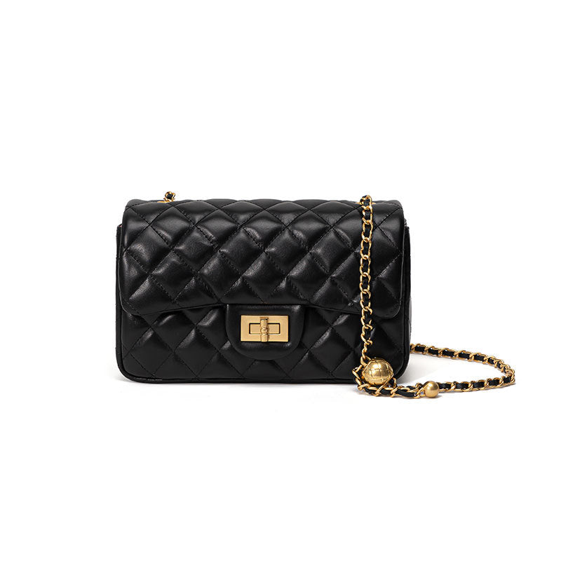 Genuine Leather Quilted Shoulder Bag for Women Luxurious Grade Cowhide with Chic Gold Accents Versatile Crossbody Design