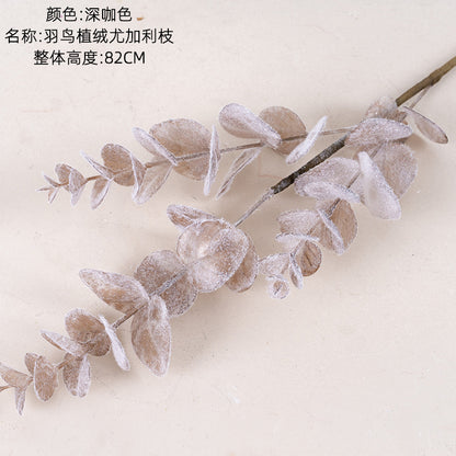 Single Stem Velvet Eucalyptus Faux Flower for Home Decor - Trendy INS Style Ideal for Weddings and Celebrations - Model MW09108