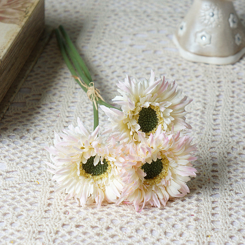 Realistic African Daisy Faux Flowers - Set of 3 Mini Textured Bouquets for Home Decor, Weddings, and Photography