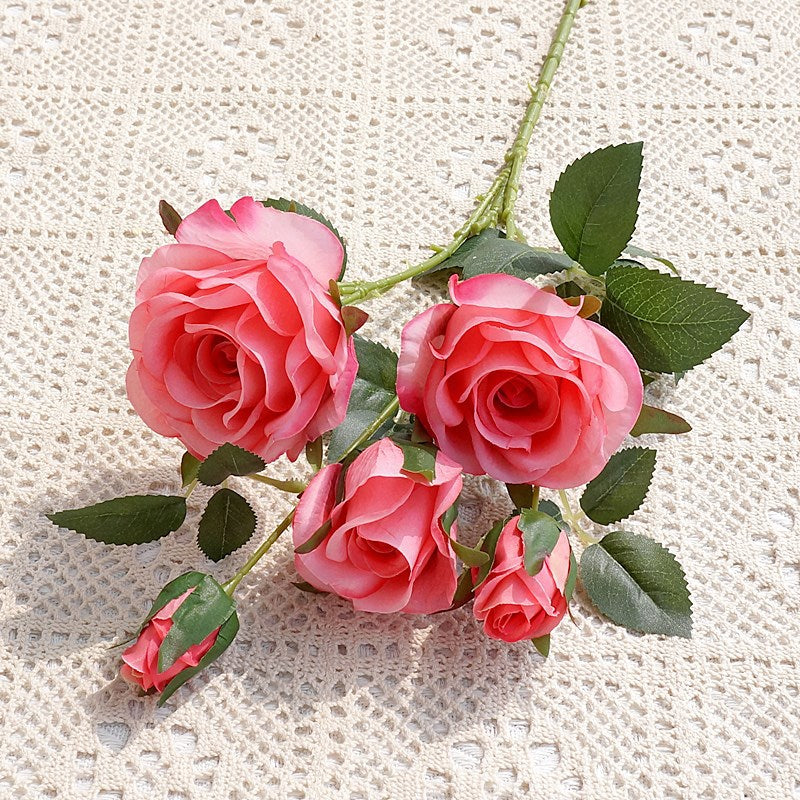 Lifelike 5-Head Long-Stem Ice Heart Roses - Realistic Faux Flowers for Weddings, Photography, Home Décor, and Stylish Decorating Accents