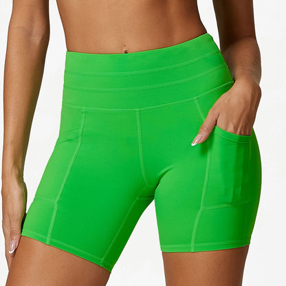 High Waisted Yoga Shorts for Women with Double Pockets for Running Fitness and Outdoor Workouts