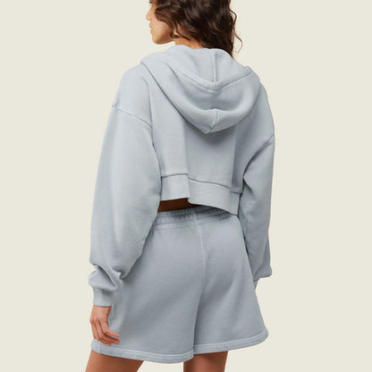 Classic Zip Up Hooded Sweatshirt and Shorts Set for Women Cozy Relaxed Fit Loungewear with Style and Versatile Comfort