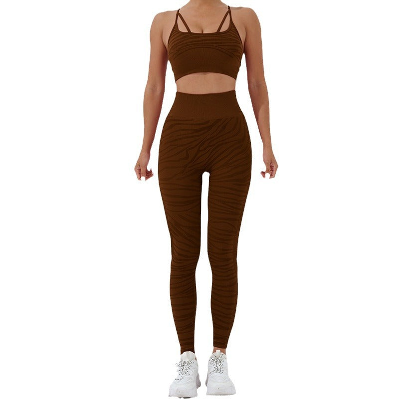 Yoga Set Shiny Wash Processed Backless Yoga Tank Top and Seamless Knit Long Leggings for Comfort and Performance