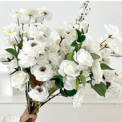 Elegant White-Themed Artificial Hydrangea and Rose Floral Arrangements for Weddings, Event Decorations, Aisle Markers, and Home Decor