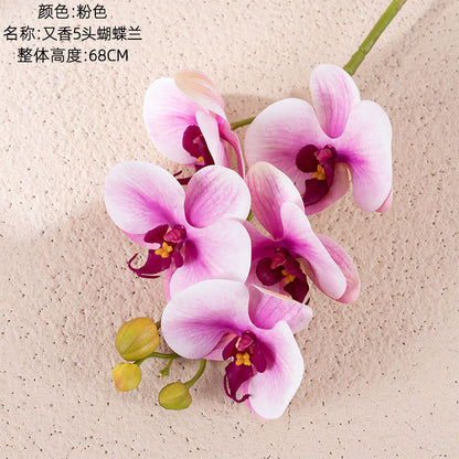 Elegant Artificial Orchid Bouquet - 5-Head Faux Butterfly Orchids for Home Decor and Wedding Celebrations - CL09002