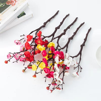 Realistic Single-Stem Plum Blossom Artificial Flower – Perfect for Living Room Décor, Wedding Arrangements, and Stunning Home Landscape Displays