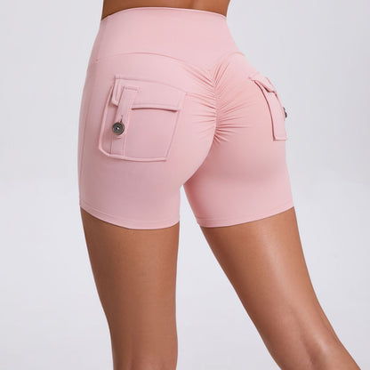 High Waisted Peach Butt Lifting Cargo Shorts for Women Stretchy Quick Dry Yoga Running Shorts with Button Detail for Fitness Everyday Wear