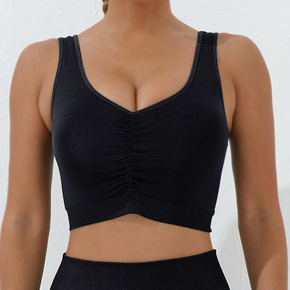 Seamless Pleated Sports Bra with Wide Straps and Beautiful Back for Yoga Fall Collection 2023