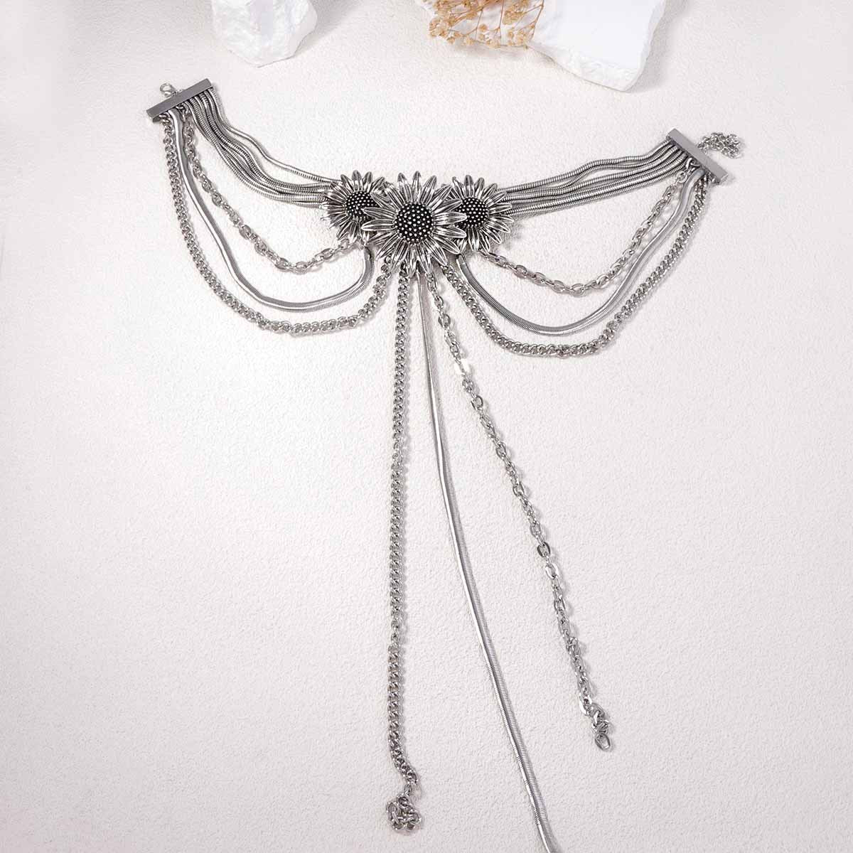 Stylish Vintage-Inspired Handcrafted Long Tassel Pendant Necklace with 3D Floral Design - Luxe Chic for the Unique Woman
