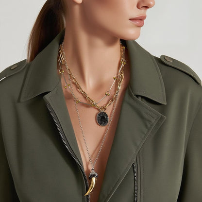 Unique Alloy Animal Horn Pendant Necklace Set - Three Chic Pieces for Effortless Style in Casual Wear - Perfect for the Modern Woman
