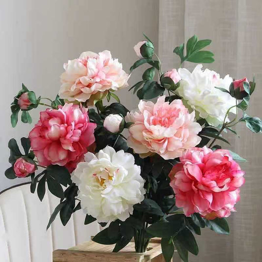 Luxurious Faux Peony Floral Arrangement – Elegant Indoor Decor for Living Rooms & Dining Tables, Realistic Photography Prop, Perfect for Events & Home Styling