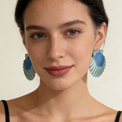 Chic Casual Holiday-Inspired Alloy Color-Block Shell Statement Earrings - Unique Minimalist Design for Trendy Women