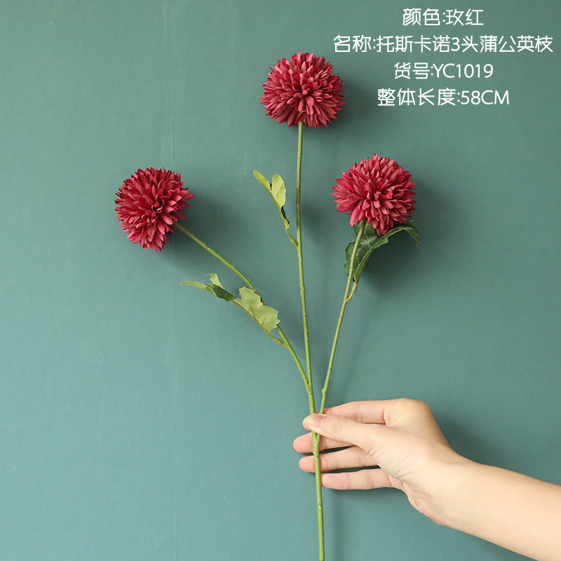 Stunning INS-Style 3-Head Dandelion Artificial Flower Arrangement - Lifelike Greenery for Weddings and Home Decor - Perfect for Any Event - Model YC1019