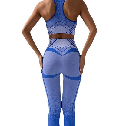 Gradient Yoga Outfit Set High Waisted Butt Lifting Leggings with Shockproof Sports Bra for Running and Fitness