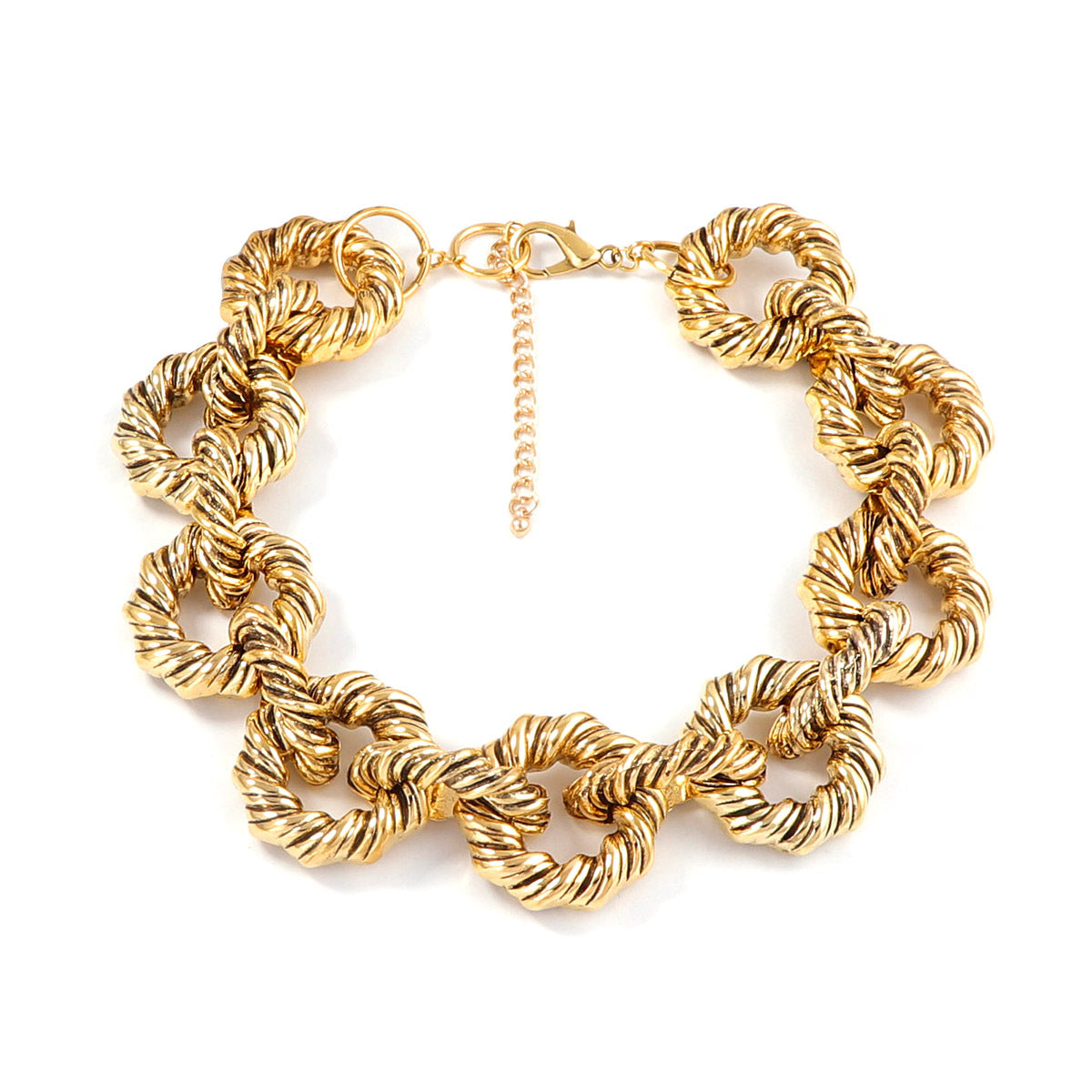 Unique Vintage-Inspired Jewelry Set: Chunky Textured Metal Twisted Geometric Statement Necklace and Bracelet for Bold Fashion Lovers