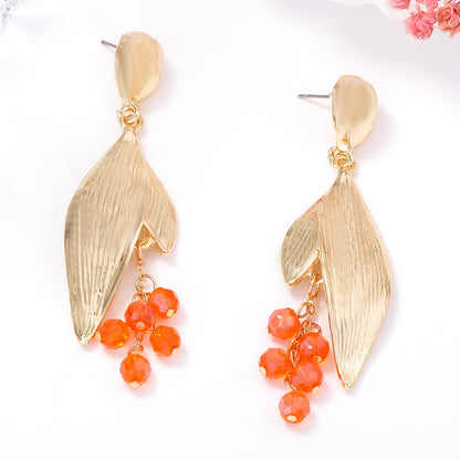 Elegant Minimalist Alloy Leaf Earrings with Full Rhinestones and Tassels - Chic and Versatile Women's Jewelry for Any Occasion