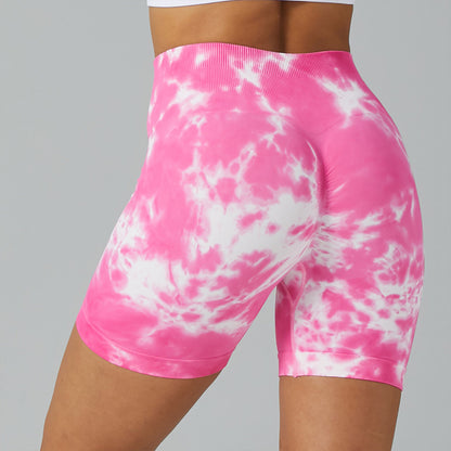 Seamless Tie Dye High Waisted Yoga Shorts for Women Stretchy Athletic Gym Shorts with Butt Lifting Design Breathable and Comfortable 3 Inch Inseam