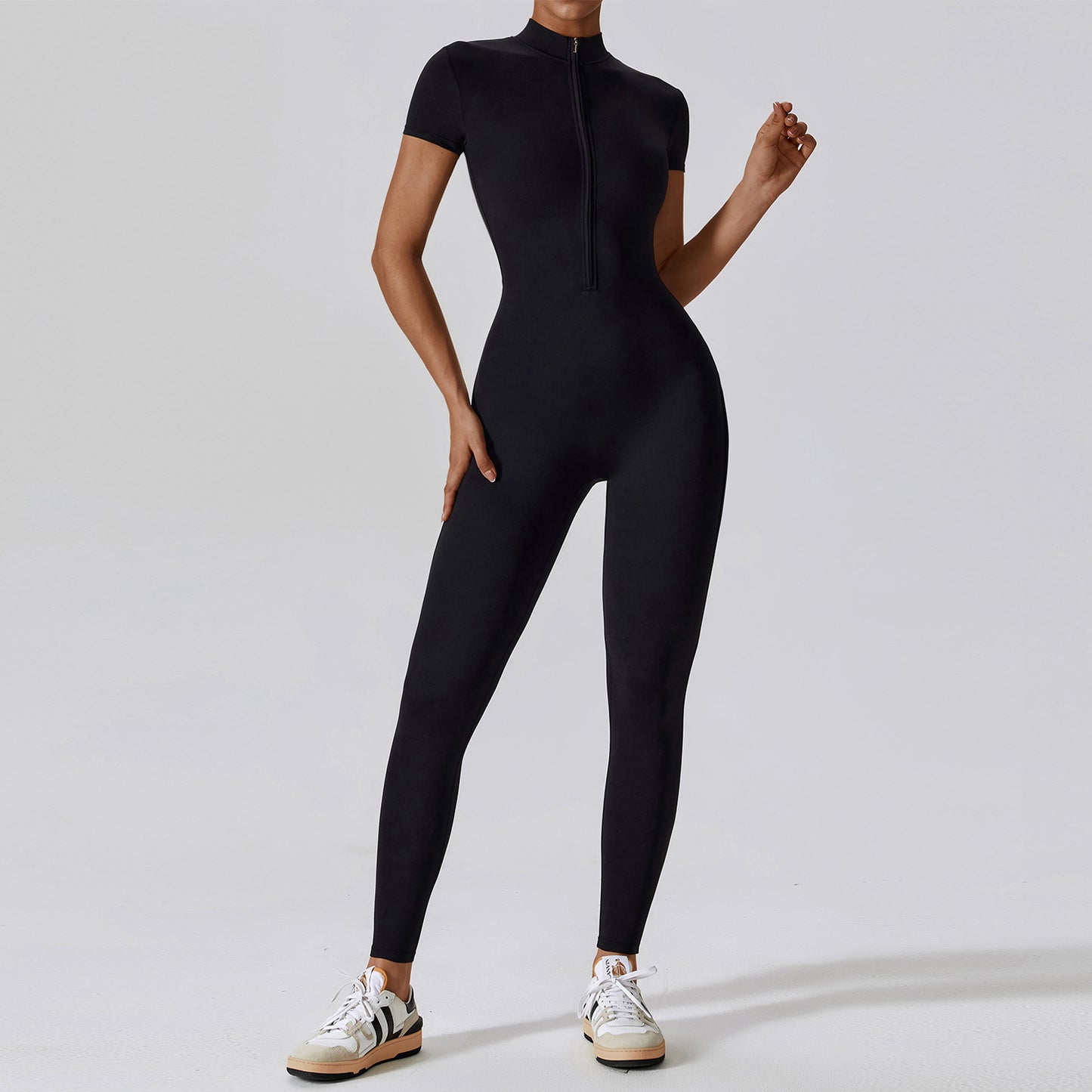 Zippered Short Sleeve Yoga Jumpsuit for Women for Fitness Gym and Everyday Wear High Performance Bodysuit 8305