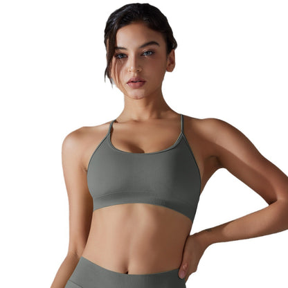 Seamless Knitted Yoga Bra for Women Quick Dry Supportive Sports Bra with Cross Back Design for Running Fitness and Workouts