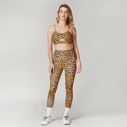 Animal Print Sports Bra High Waist Leggings Set with Ruched Design for Women's Yoga and Workout