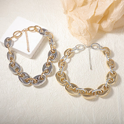 Exaggerated Hip-Hop Punk Style Geometric Interlocking Chain Necklace - Trendy Casual Streetwear for Women