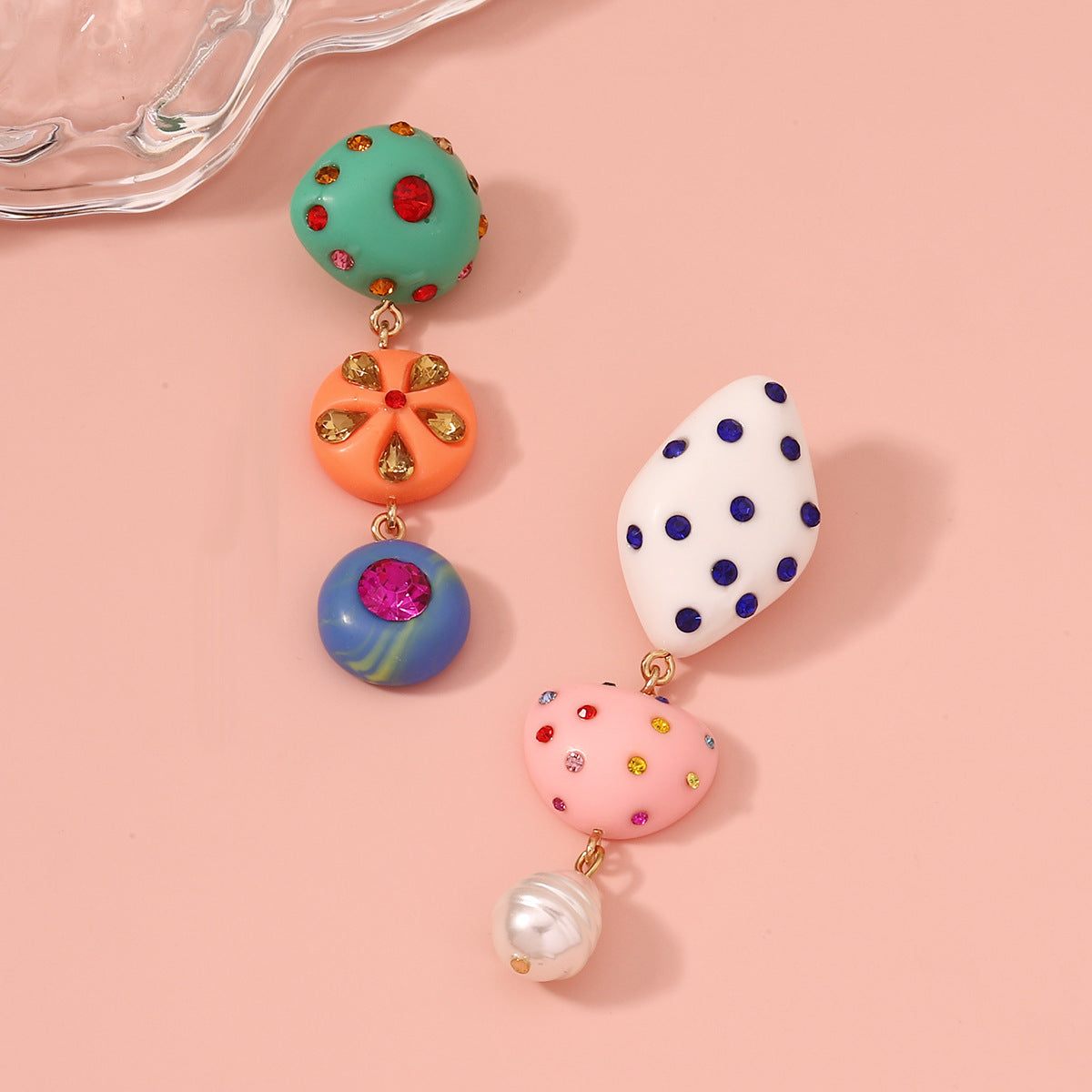 Colorful Resin Geometric Design Earrings with Sparkling Rhinestones - Trendy, Versatile & Perfect for Expressing Your Unique Style