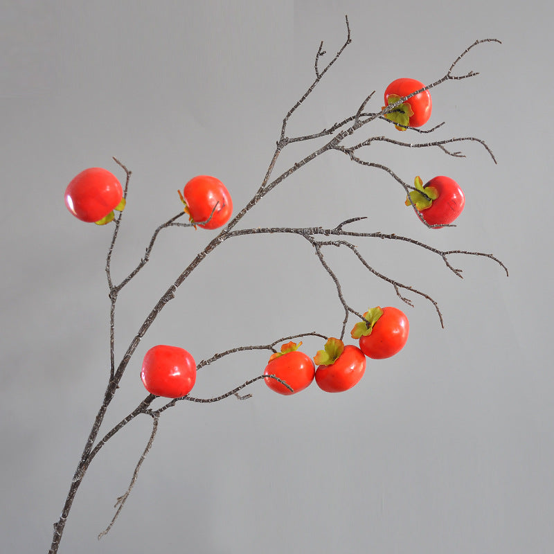 Realistic 8 Faux Persimmon Red Berries on Long Branches - Perfect Indoor Home Decor - Elegant Faux Fruit for Floral Arrangements