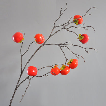 Realistic 8 Faux Persimmon Red Berries on Long Branches - Perfect Indoor Home Decor - Elegant Faux Fruit for Floral Arrangements