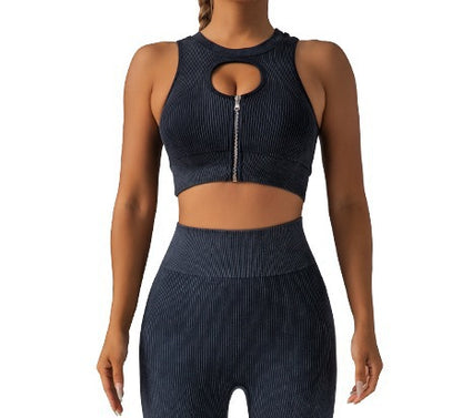 Seamless High Waisted Peachy Yoga Set for Women Zippered Sportswear with Matching Sports Bra Leggings for Comfort and Performance