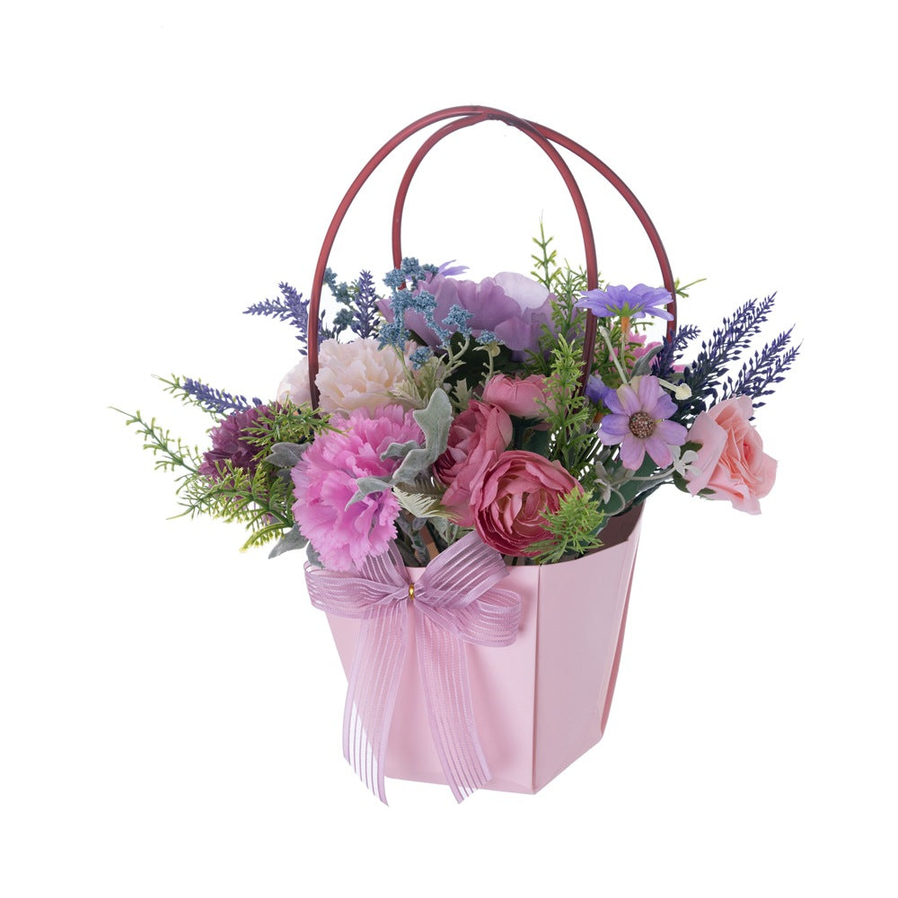 Yunqi Lifelike Carnation and Lotus Flower Basket Arrangement – Stunning Faux Floral Bouquet for Home Decor, Wedding Decor, and Wall Art with Realistic Roses – Model CF01406