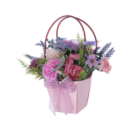 Yunqi Lifelike Carnation and Lotus Flower Basket Arrangement – Stunning Faux Floral Bouquet for Home Decor, Wedding Decor, and Wall Art with Realistic Roses – Model CF01406