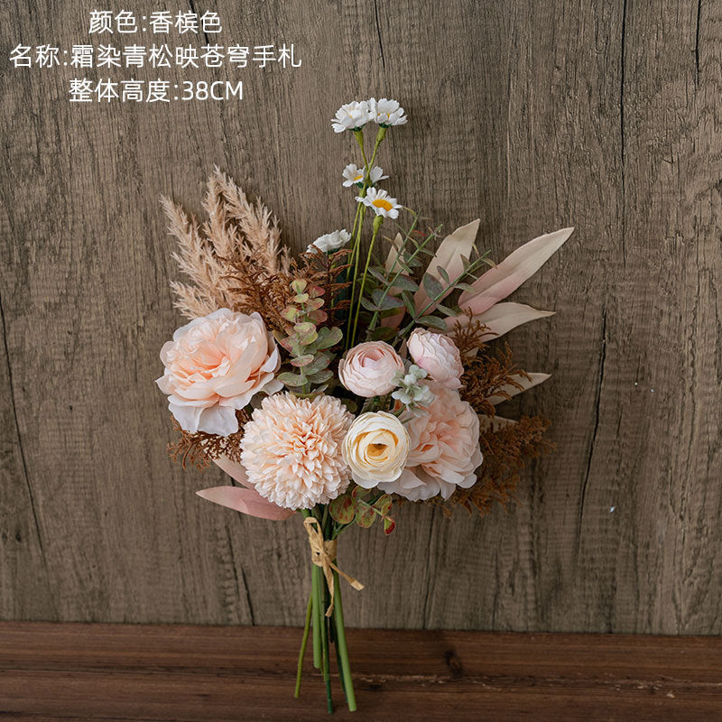 Frosted Pine Bouquet: Elegant Faux Floral Arrangement for Home Decor and Wedding Celebrations - Stunning Wall Decoration and Handheld Bouquet CF01476