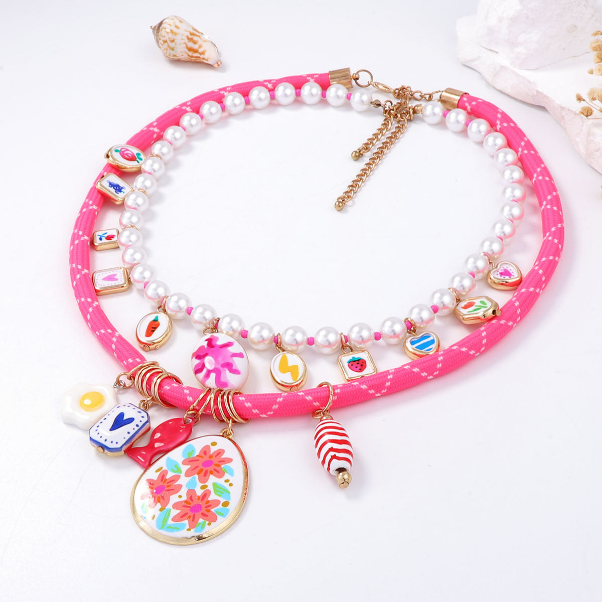 2-Piece Set of Elegant Faux Pearl Beaded Layered Pendant Necklaces - Trendy Multicolor Mixed Metal Jewelry for Women