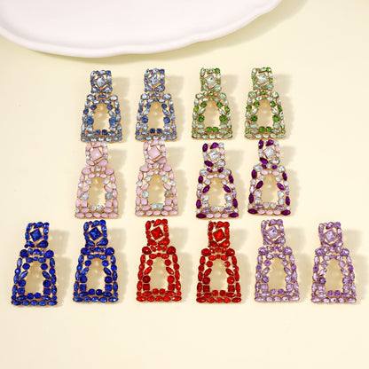 Chic Geometric Square Crystal-Embellished Earrings - Versatile and Unique Accessories for Every Occasion