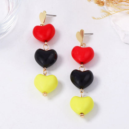 Chic Minimalist Colorful 3D Heart Tassel Long Earrings - Perfect Valentine's Day Jewelry for Her
