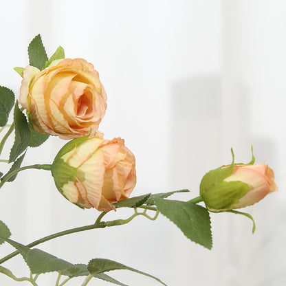 Realistic European-Style Silk Rose Bouquet - 3 Stunning Autumn Roses for Home Décor, Weddings, and Event Floral Arrangements