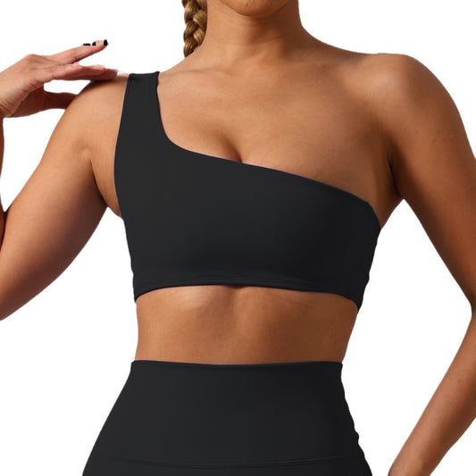 Versatile One Shoulder Sports Bra with Removable Cups Ideal for Yoga and Fitness