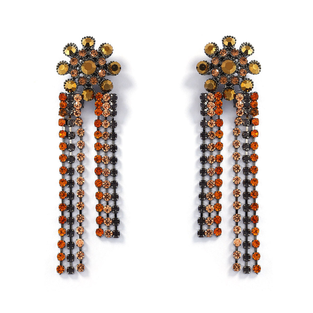 Exquisite Luxurious Stunning Alloy & Rhinestone Long Tassel Floral Drop Earrings for Women - Perfect for Any Occasion