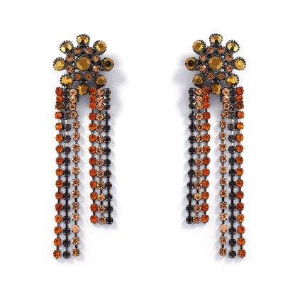 Exquisite Luxurious Stunning Alloy & Rhinestone Long Tassel Floral Drop Earrings for Women - Perfect for Any Occasion