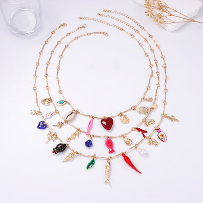 Charming Ocean-Inspired Layered Necklaces for Women – Adorable Fish, Heart, and Geometric Pendants Perfect for Vacation & Casual Wear