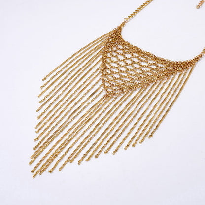 Chic Minimalist Statement Necklace with Metallic Exaggerated Triangle Multi-Strand Chain and Elegant Tassel Details