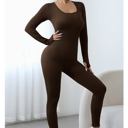 Seamless Long Sleeve Women's Yoga Bodysuit with Crossed Back Straps Comfort for Outdoor Fitness and Active Wear