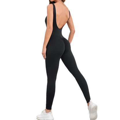 Hollow Back Peach Butt Lifting Bodysuit for Women Quick Dry Form Fitting Yoga and Fitness Jumpsuit 7448