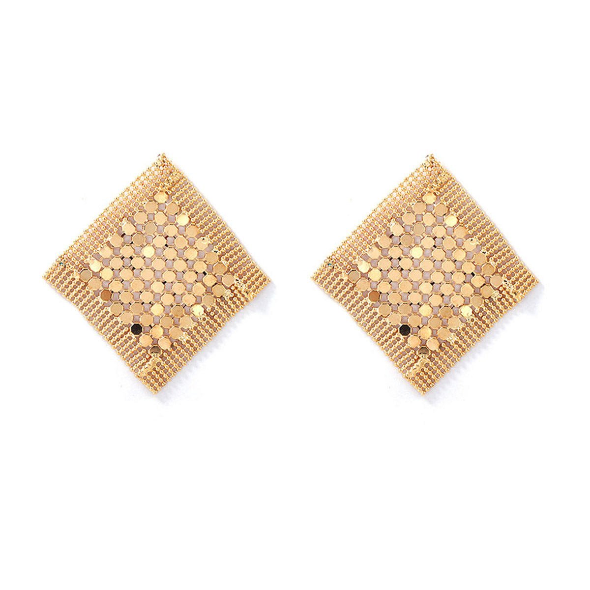 Chic Minimalist Luxury Metal Sequin Tassel Diamond Grid Stud Earrings – Versatile & Sophisticated Style for Women
