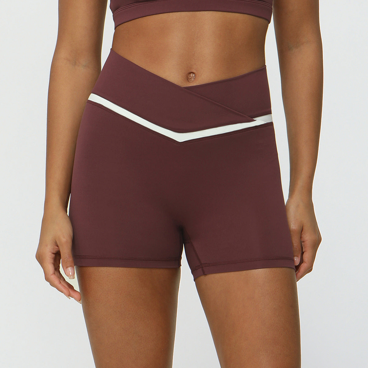 Color Block Cross Waist Athletic Shorts for Women Peachy Yoga and Running Capris for Fitness and Casual Wear